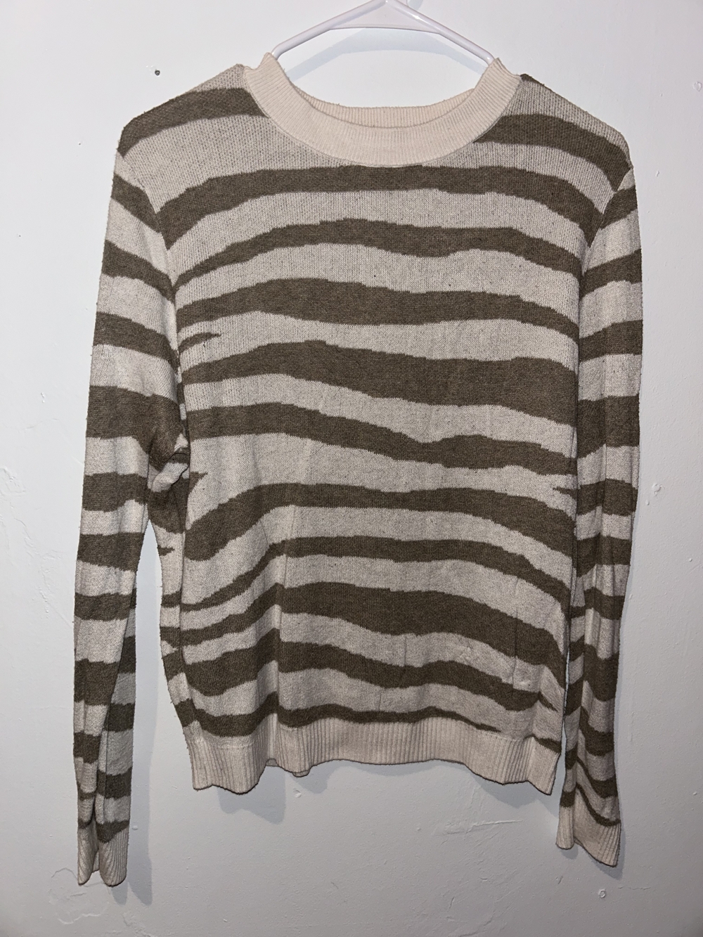 a new day Neutral Striped Crewneck Sweater in Cream and Brown